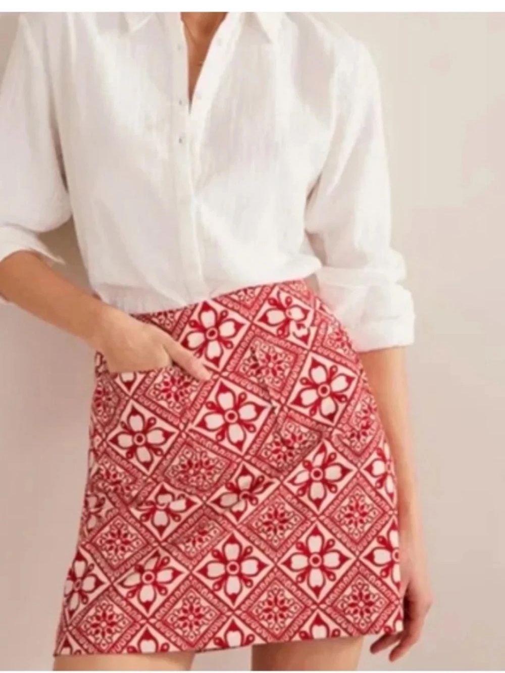 Boden womens size 4 red white floral print boho cotton mini skirt
